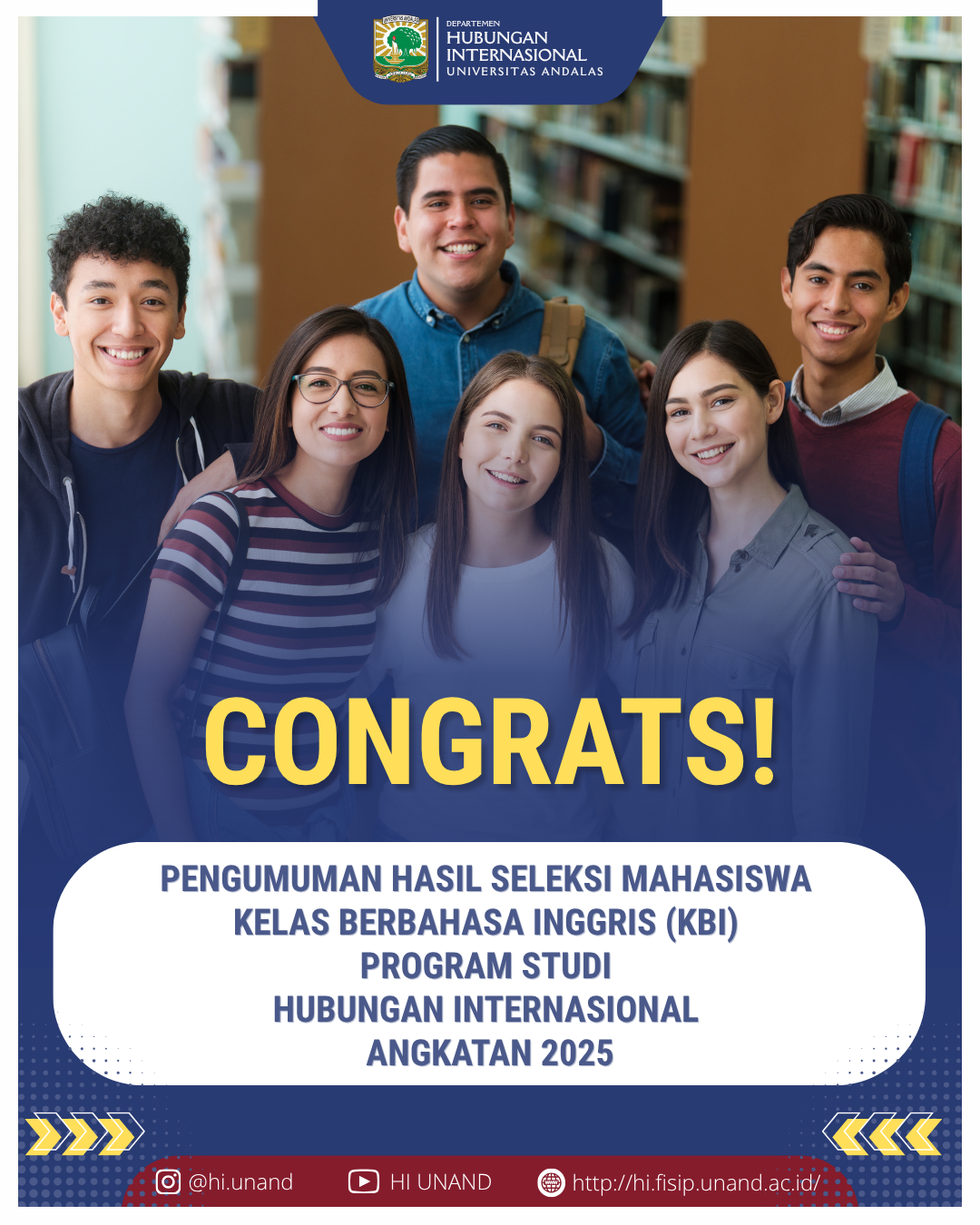 Pengumuman Hasil Seleksi Mahasiswa Kelas Berbahasa Inggris (KBI) Hubungan Internasional Angkatan 2025