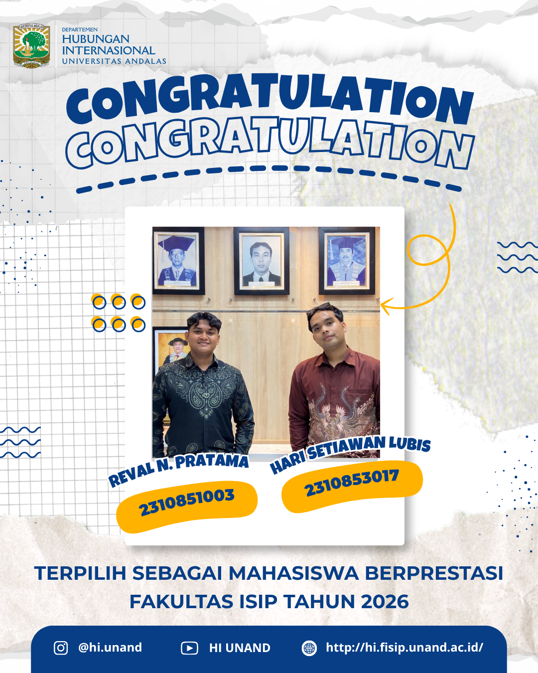 Rising Stars of HI UNAND: Reval & Hari Raih Penghargaan Mahasiswa Berprestasi 2026